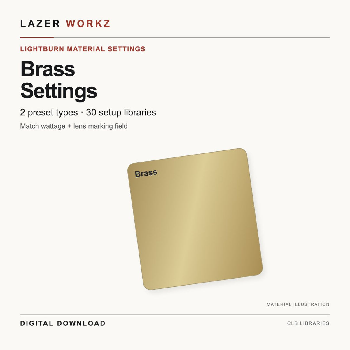 Brass Settings for LightBurn — 30 Setup Libraries — digital download cover