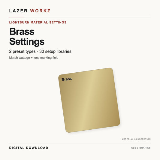 Brass Settings for LightBurn — 30 Setup Libraries — digital download cover